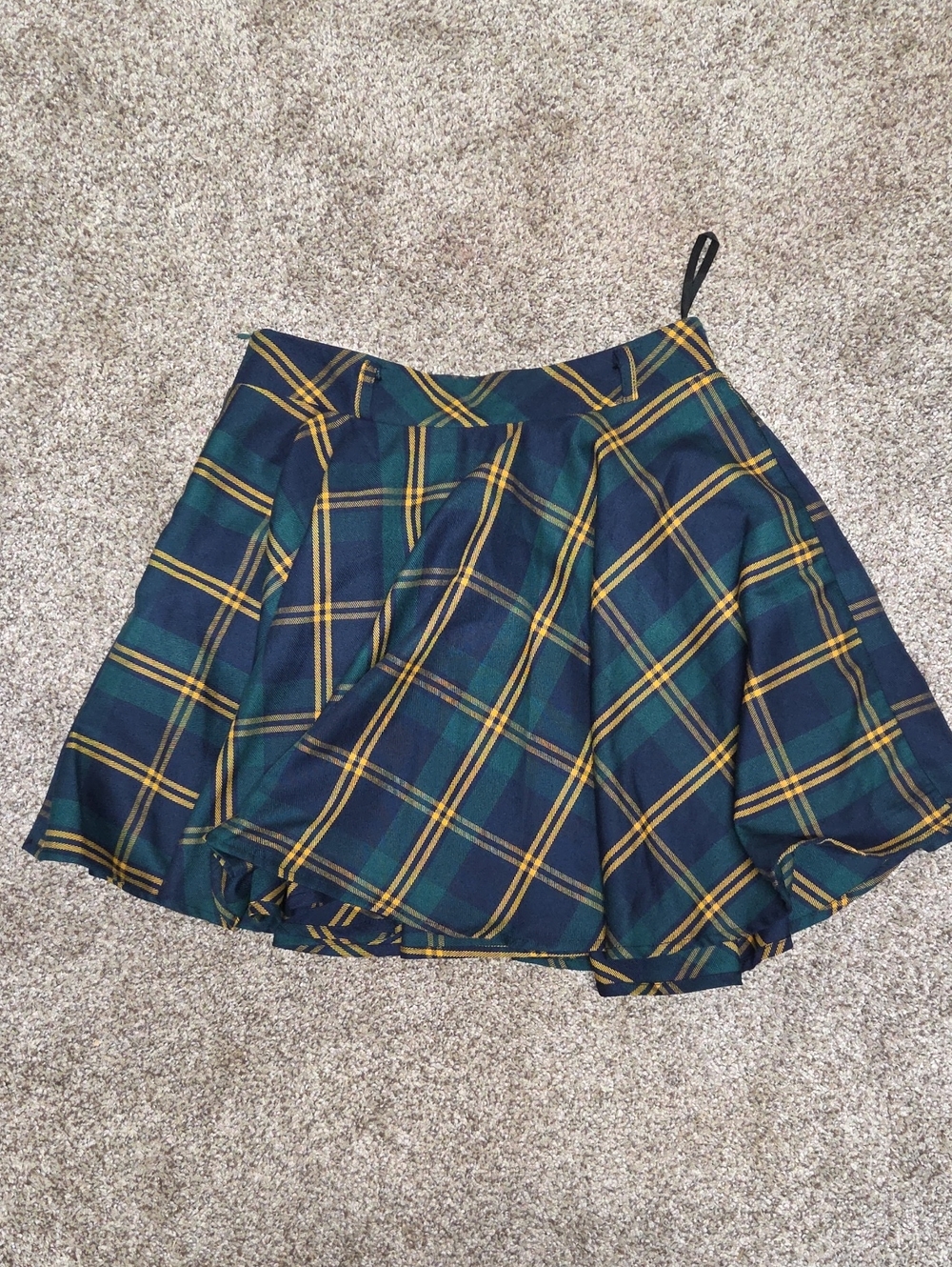 Chicwish Green and Navy Plaid Circle Skirt with Yellow Stripes